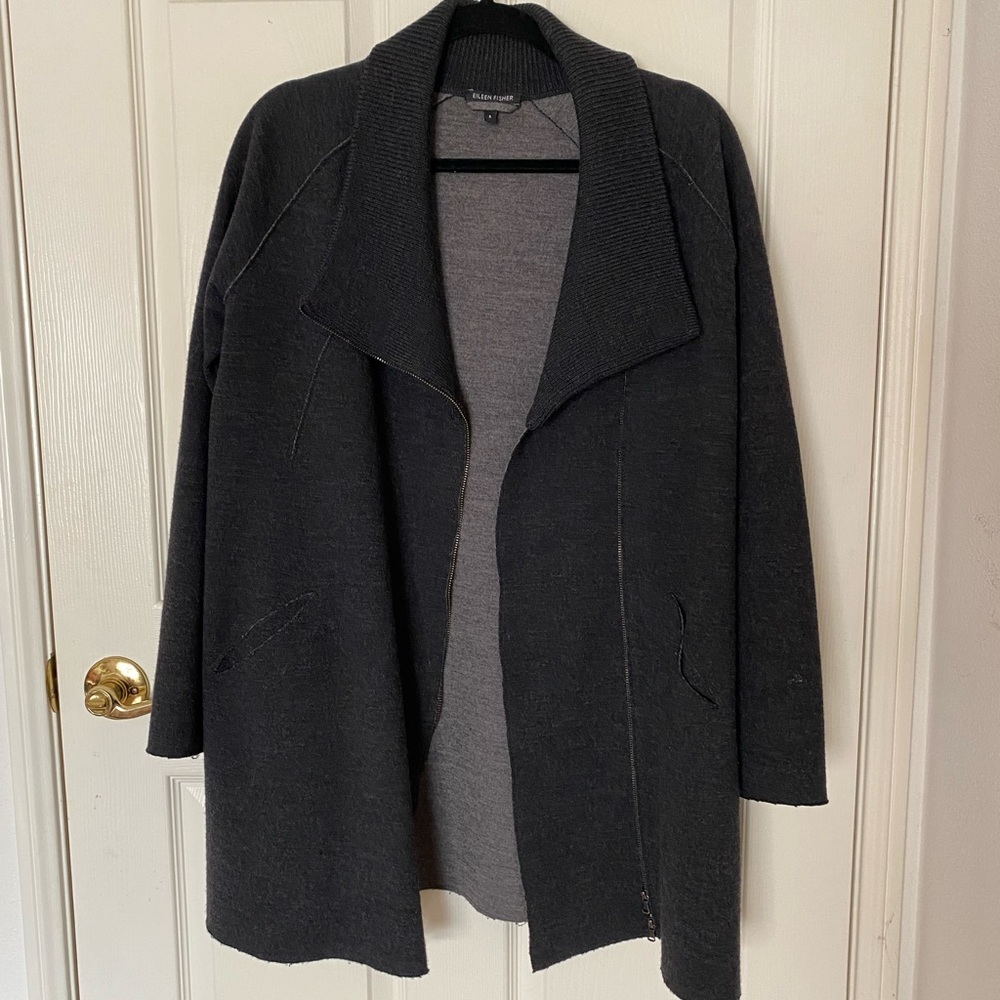 Eileen Fisher Merino zip coat cardigan